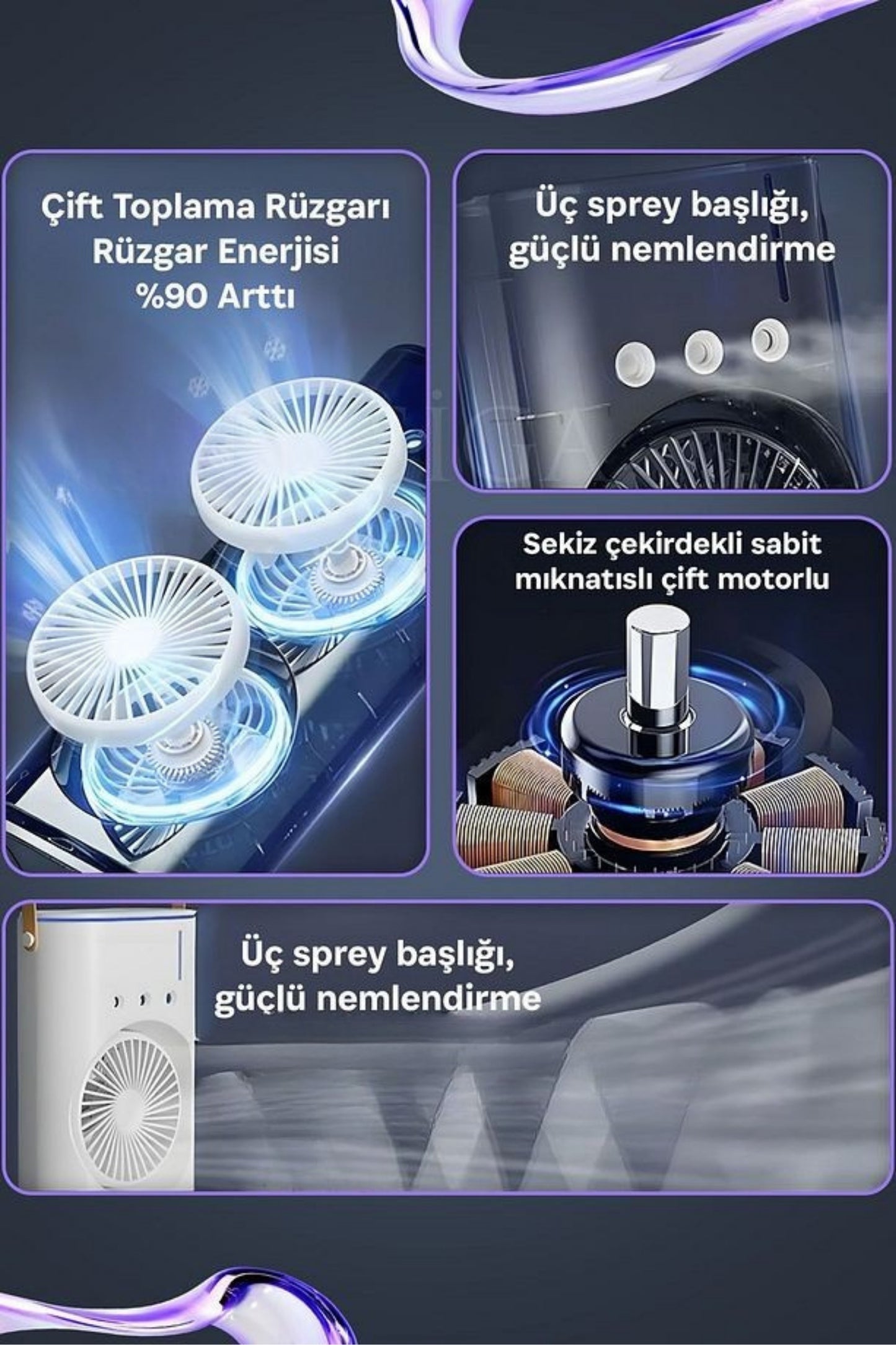 Çift Katlı Buz Hazneli Vantilatör